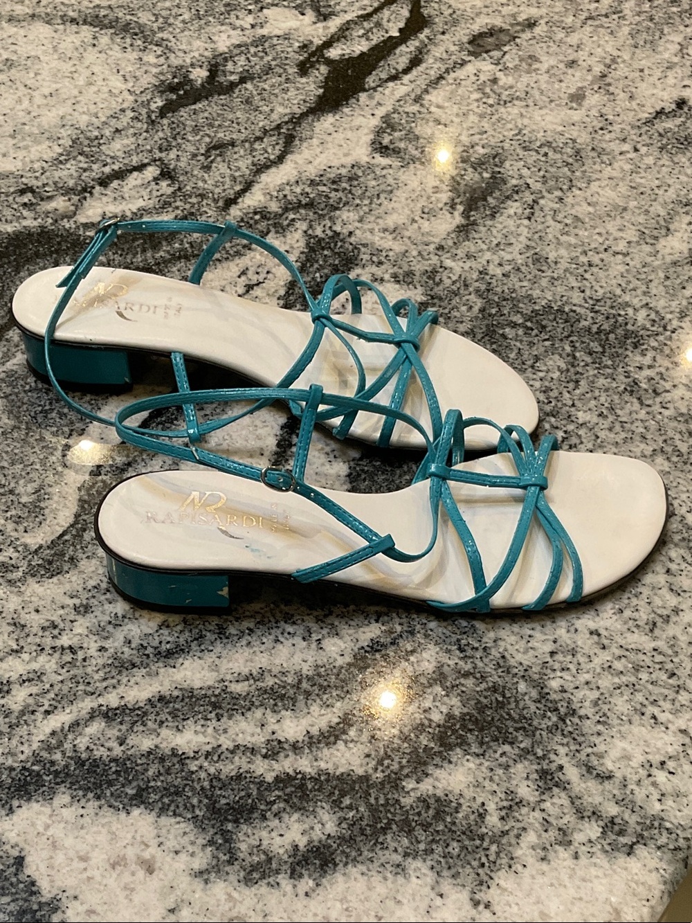 Teal Strappy Low Heel Sandals - Women's